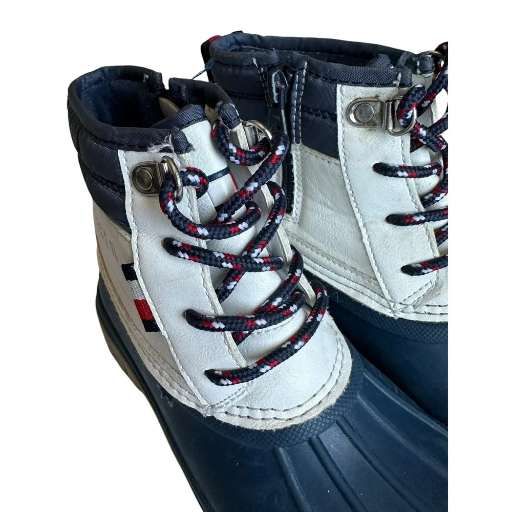 Tommy Hilfiger Kids Navy White Duck Boots Size 13 Zip Up Winter Snow Shoes
